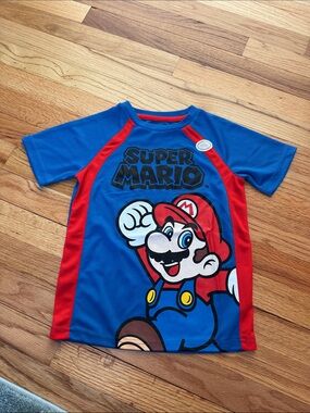 Nintendo Super Mario Blue and Red Kids Tee with Character Graphic